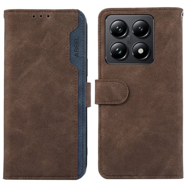 ABEEL Xiaomi 14T Pro Plånboksfodral Splicing Konstläder RFID-Skydd - Brun