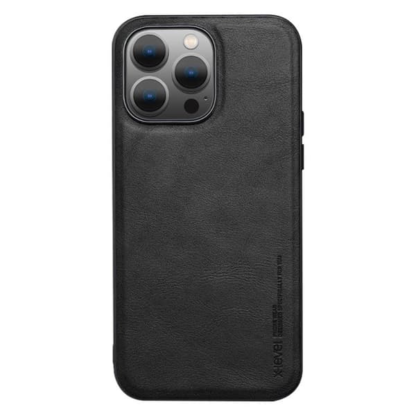 X-LEVEL Bojue-3 Mobilskal till iPhone 15 Pro PU Läder Svart