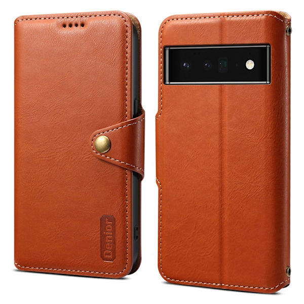 DENIOR Google Pixel 6 Pro Plånboksfodral Konstläder Ställ Shockproof - Brun