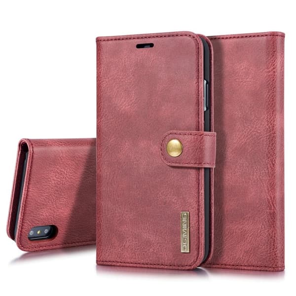 DG.MING iPhone XS Max Plånboksfodral 2-i-1 Äkta läder Röd