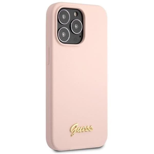 Guess iPhone 13 Pro Max -puhelinkuori Silikoni Script Kulta Logo - Vaaleanpunainen Rosa