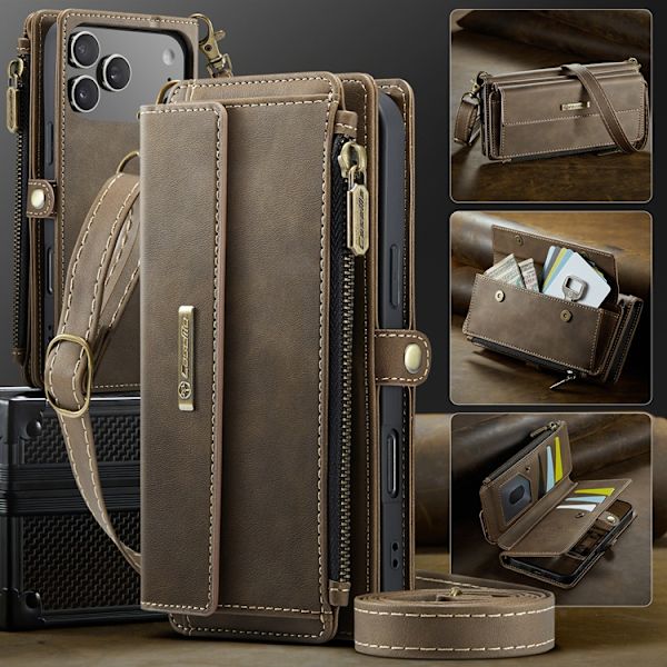 CASEME iPhone 17 Pro Plånboksfodral Zipper RFID C39 Brun