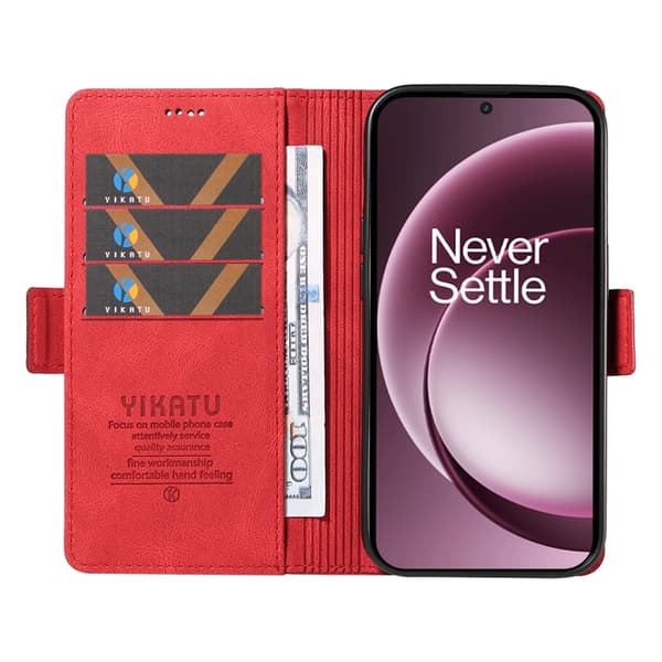 YIKATU OnePlus 15 5G Konstläder Plånboksfodral Skin-touch Feeling Röd