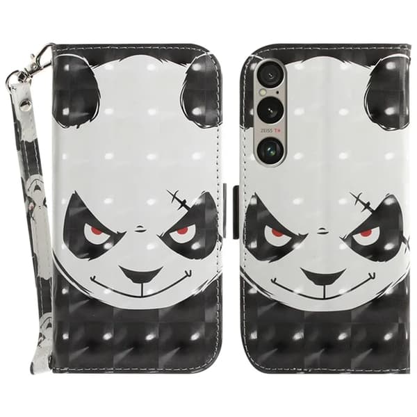 Sony Xperia 1 VI Konstläder Plånboksfodral med Handledsrem - Panda Svart