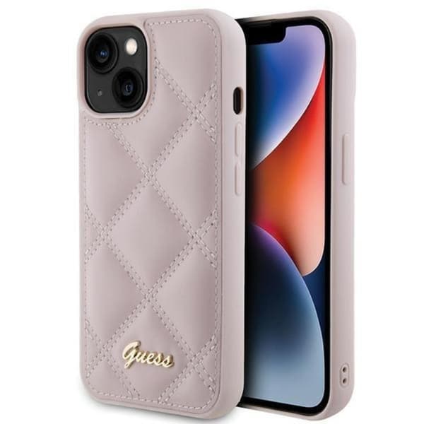 Guess iPhone 15 Mobilskal Quilted Metal Logo - Rosa Rosa