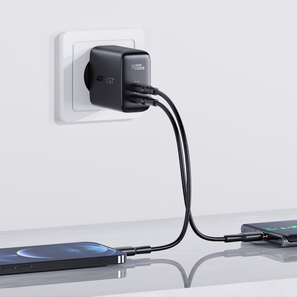 Acefast PD Väggladdare 2x USB-C 40W - Svart Svart