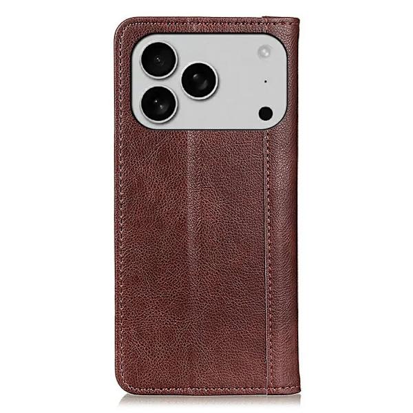 iPhone 17 Pro Plånboksfodral Äkta Läder Litchi - Brun Brun