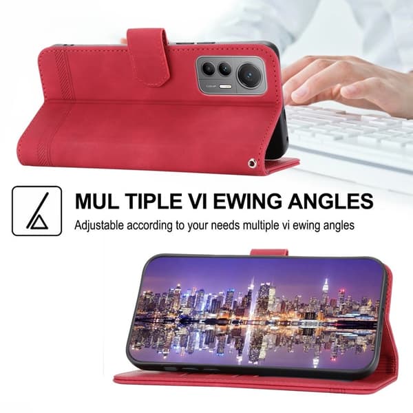 DIERFENG DF-03 Plånboksfodral för Xiaomi 12 Pro 5G - Konstläder - Röd