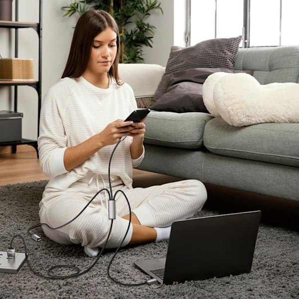 Tech-Protect 3in1 USB-A Till Lightning/Type-C/Micro-USB Kabel 1m - Grå