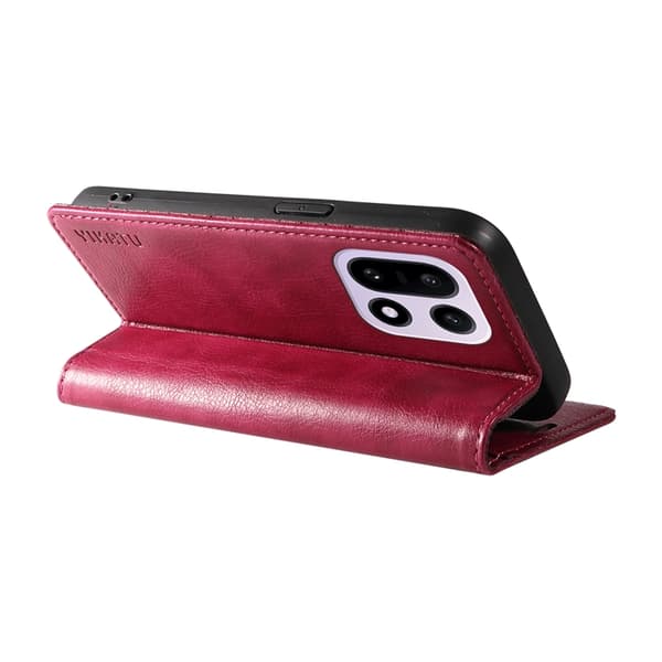 YIKATU OnePlus 15 Plånboksfodral Litchi Closure Konstläder Vinröd