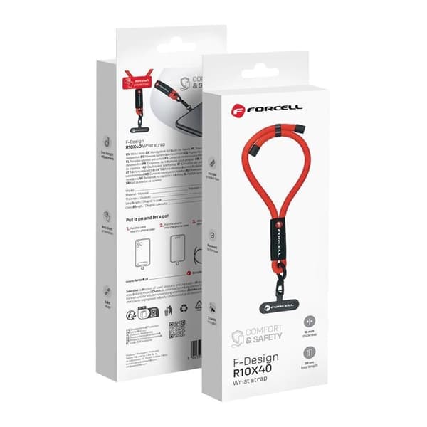 Forcell Handled Mobilrem Lanyard med Justerbar Längd - Röd Röd