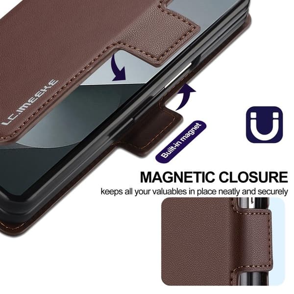 LC.IMEEKE L1 Samsung Galaxy Z Fold6 Plånboksfodral Konstläder - Brun