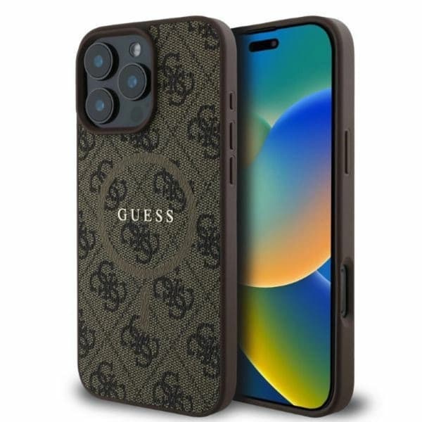 Guess iPhone 16 Pro Max telefontaske Magsafe 4G Ring Klassisk Logo Brun