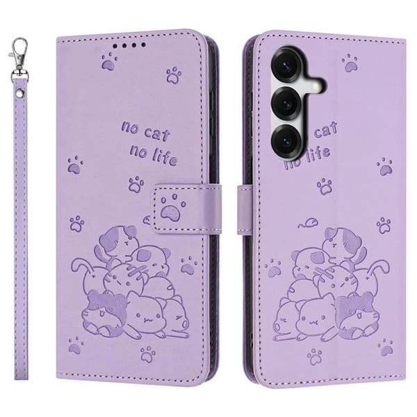 Plånboksfodral för Samsung Galaxy S26 Plus Konstläder Katttryck - Lila