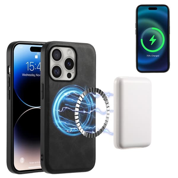 DENIOR D14 Mobilskal till iPhone 16 Pro Max Läder + PC + TPU - Svart