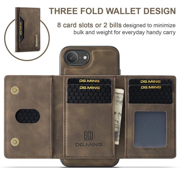 DG.MING M2 Series Mobilskal till iPhone 16e PU + PC + TPU - Brun