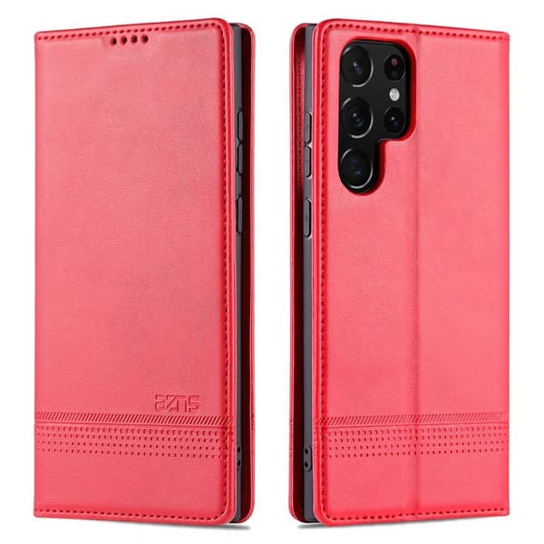 AZNS Samsung Galaxy S22 Ultra Plånboksfodral Konstläder - Röd
