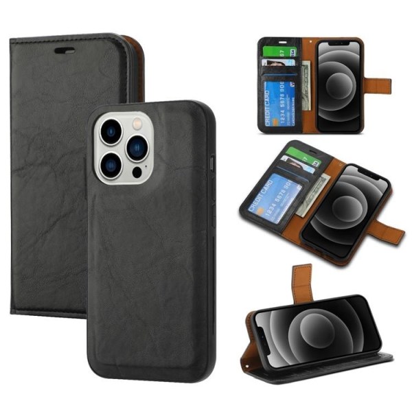 iPhone 15 Pro Wallet Case 2-i-1 Aftagelig - Sort