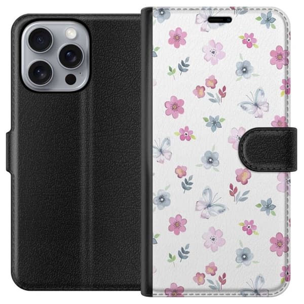Pung Taske til Apple iPhone 16 Pro Max med blomster og sommerfugle