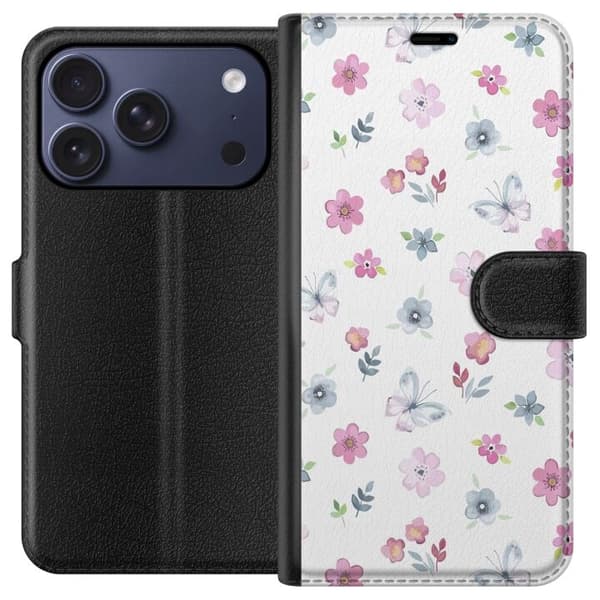 Plånboksfodral till Apple iPhone 17 Pro med Blommor och fjärillar