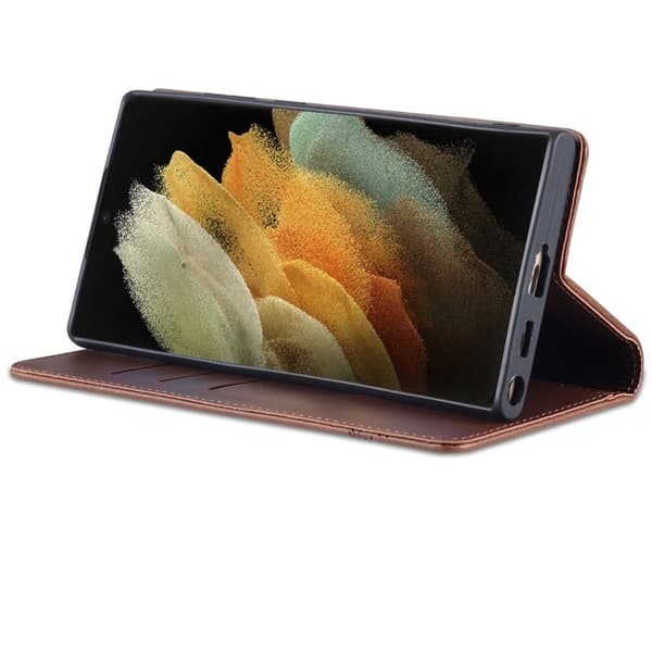 AZNS Samsung Galaxy S22 Ultra Plånboksfodral Konstläder - Brun