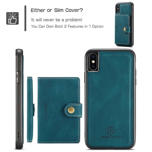 JEEHOOD iPhone XS/X Konstläder Plånboksfodral Detachable TPU Grön