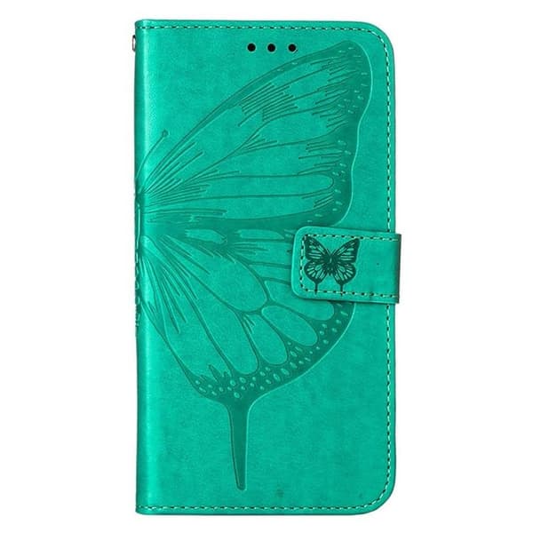 iPhone 14 Pro Max Plånboksfodral Butterfly Flower Imprinted - Grön Grön