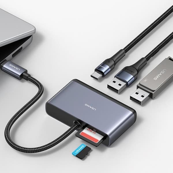 USAMS 5in1 Adapter Hubb USB-C 2xUSB-A TF SD - Grå
