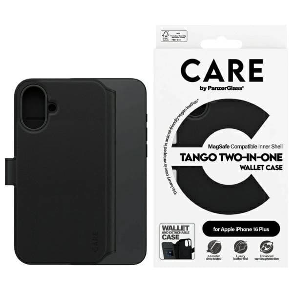 CARE By PanzerGlass iPhone 16 Plus tegnebog MagSafe Tango 2in1 Black