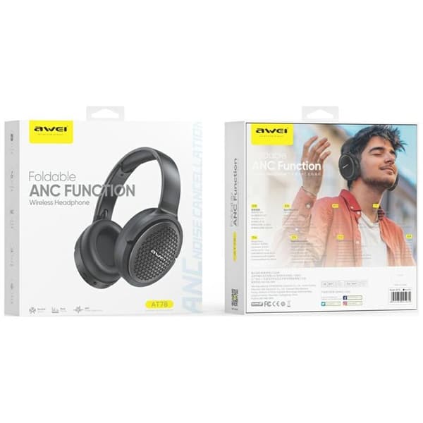 Awei Over-Ear Trådløse Hovedtelefoner Bluetooth ANC AT78 - Sort Svart