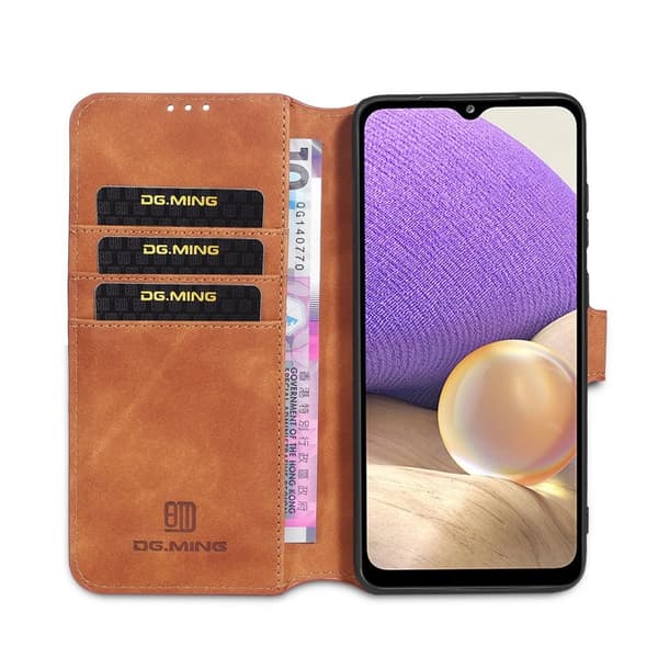 DG.MING Retro Plånboksfodral Konstläder för Samsung Galaxy A32 5G - Brun