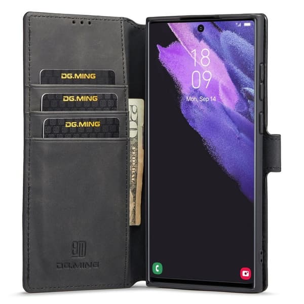 DG.MING Galaxy S23 Ultra Plånboksfodral Retro Konstläder Svart