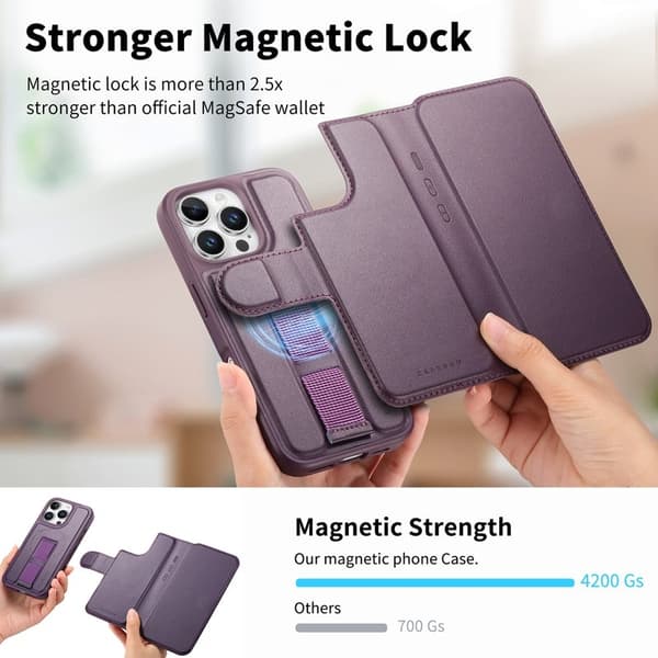 CASENEO iPhone 16 Pro Plånboksfodral Magnetiskt RFID Blocker Konstläder - Lila