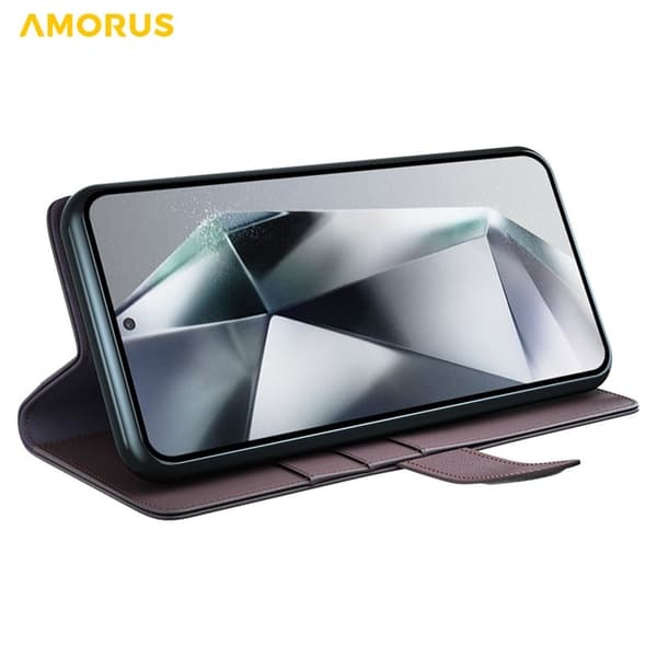 AMORUS Samsung Galaxy S26 Ultra Plånboksfodral Äkta Läder - Brun