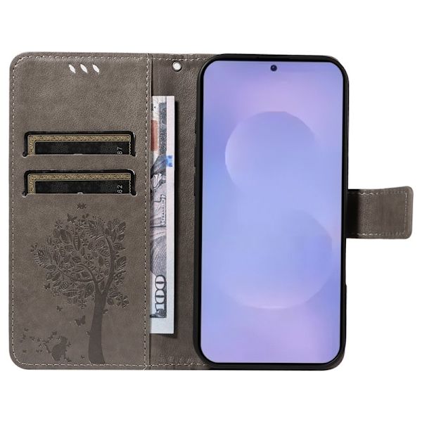 Samsung Galaxy S26 / S26 Pro Plånboksfodral Konstläder Ställ Cat Tree - Grå