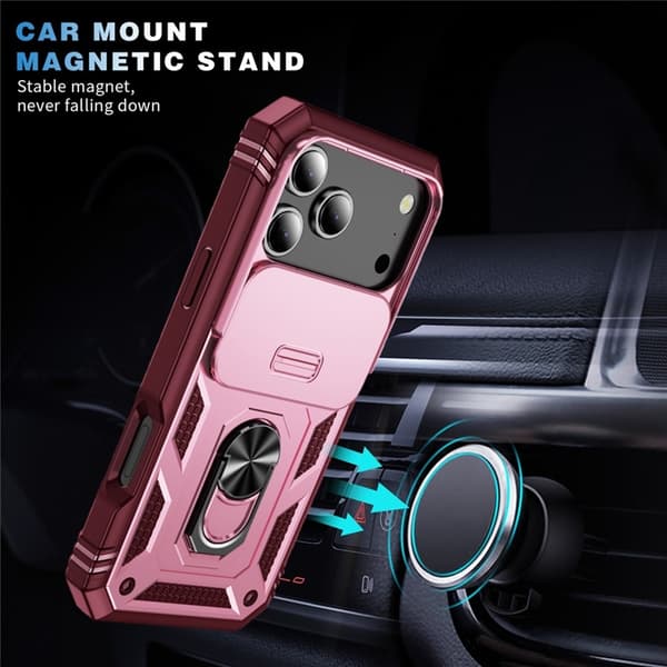 Mobilskal till iPhone 17 Pro Slide Camshield Kickstand - Mörkröd Röd