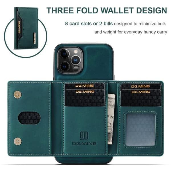DG.MING M2 Series Plånboksfodral Konstläder med Ställ för iPhone 12 - Grön