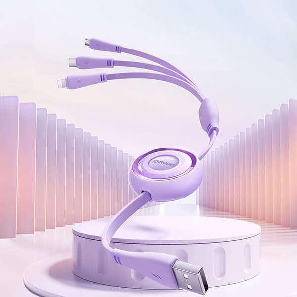 Joyroom 3in1 Retractable Cable Lightning/USB-C/MicroUSB 1m Purple Lila