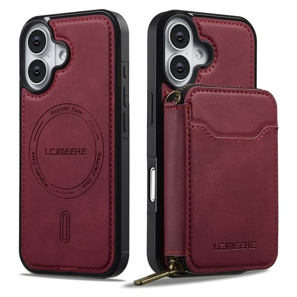 LC.IMEEKE L6 iPhone 17 Plånboksfodral Konstläder - Röd