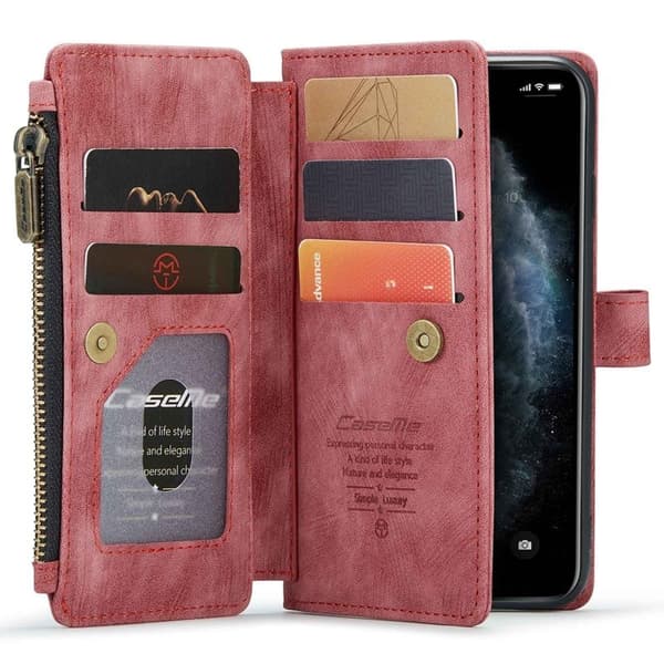 CASEME C30 Plånboksfodral för iPhone 11 Pro med Rem Röd Konstläder
