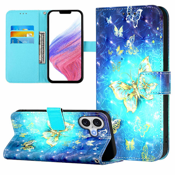 iPhone 17 Plånboksfodral Printing Pattern Med Strap Blå