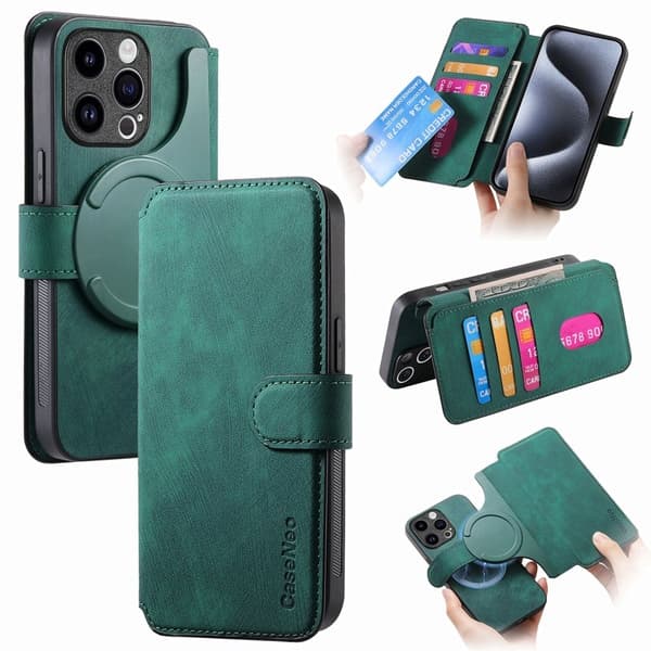 CASENEO MW-03 iPhone 13 Pro Plånboksfodral Konstläder + TPU - Grön