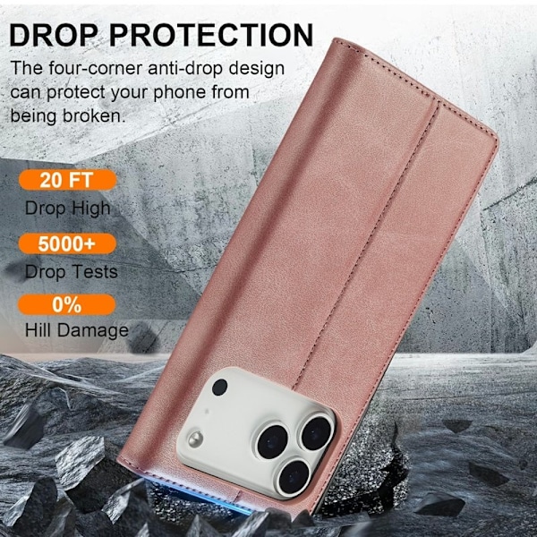 LC.IMEEKE iPhone 17 Pro Plånboksfodral Konstläder- Roséguld