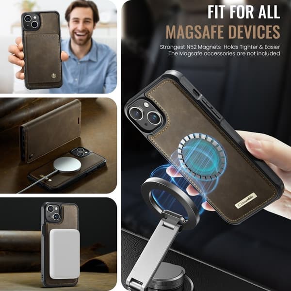CASEME C49 Mobilskal till iPhone 14 MagSafe RFID Blocker Läder Kaffe