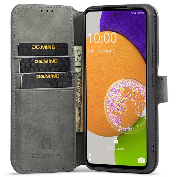 DG.MING Stand Wallet Mobilskal Retro KonstLäder för Samsung A53 5G Grå