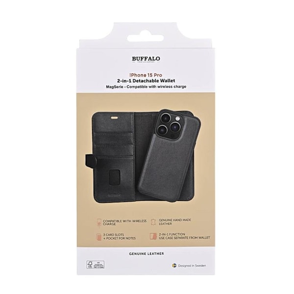 Buffalo iPhone 15 Pro Pungetui 3 Kort Magsafe - Sort Black