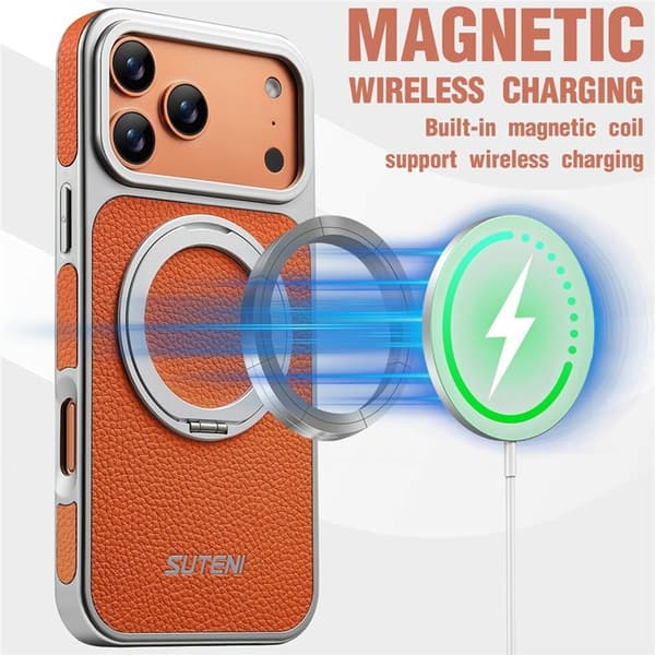 SUTENI Mobilskal till iPhone 17 Pro MagSafe Kickstand Electroplating G6 Orange