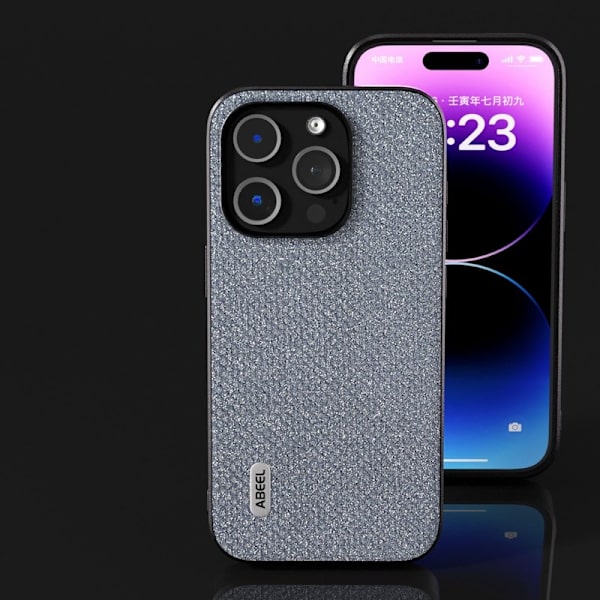 ABEEL Mobilskal till iPhone 14 Pro Rhinestone Textur PU Läder Grå