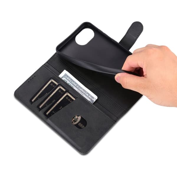 AZNS iPhone 16e Plånboksfodral Konstläder - Svart