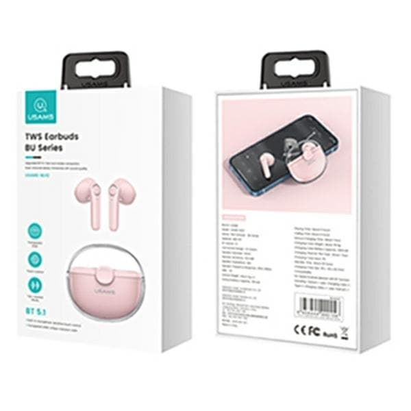 USAMS BU Series Bluetooth Høretelefoner 5.1 TWS - Lyserød